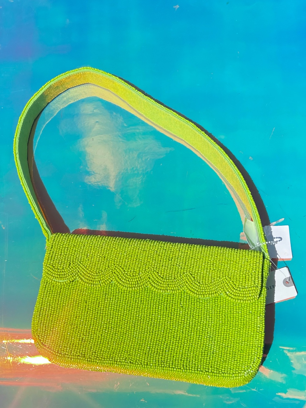 NWT Maeve Fiona Scalloped Flap Beaded Lime Green Shoulder Bag SMALL